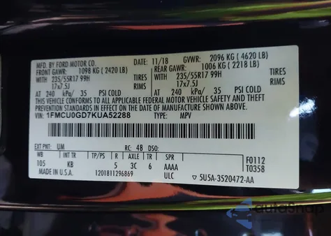 2019 Ford Escape Se из США, поврежденный, VIN 1FMCU0GD7KUA52288